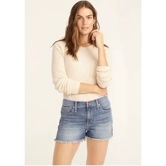 J. Crew‎ Indigo Denim Frayed Hem Low-Rise Preppy Shorts Size 24 - Picture 1 of 8